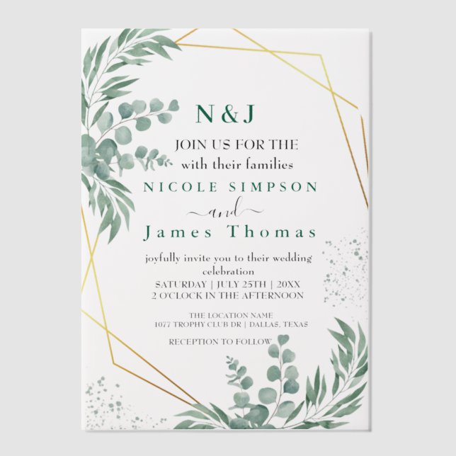 Invitations En Vélin Elégante verdure Eucalyptus Feuille Mariage (Recto)
