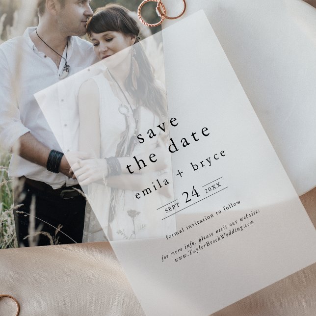 Invitations En Vélin EMELIA Boho Chic Minimalist Wedding Enregistrer la (EMELIA Boho Chic Minimalist Wedding Save the Date Vellum Invitations)