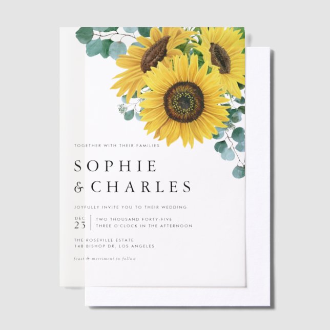 Invitations En Vélin Eucalyptus aquarelle et Mariage de tournesols (Compenser)
