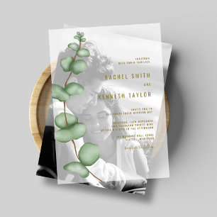 Invitations En Vélin Eucalyptus Feuilles verts minimaliste Russe Mariag