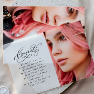 Invitations En Vélin Félicitations Élégantes Script Photo Graduation Pa