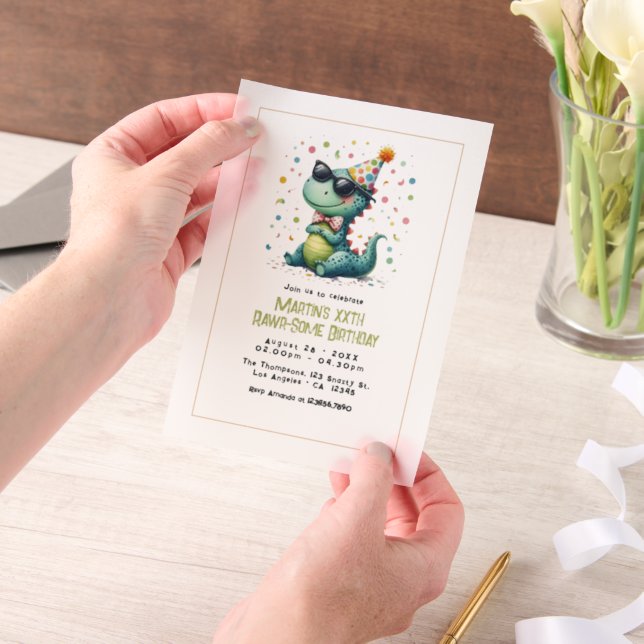 Invitations En Vélin Fête d'anniversaire du cool Three Rex Dinosaur (Ordinateur de poche)