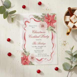 Invitations En Vélin Fête de Cocktail de Noël Floral Coquette Élégant