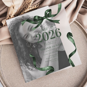 Invitations En Vélin Fête de fin d'études au nœud vert élégant