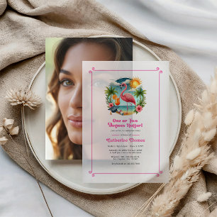 Invitations En Vélin Fête de graduation de Flamant rose tropical rose c