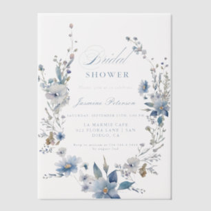 Invitations En Vélin Fête des mariées Fleur sauvage bleu aquarelle