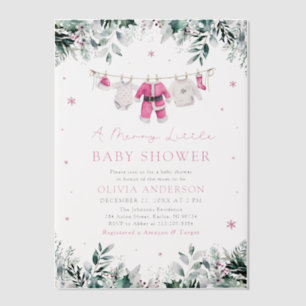 Invitations En Vélin Fille de Noël rose un joyeux petit Baby shower