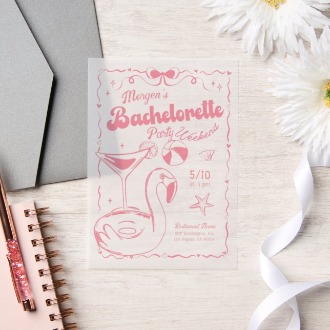 Invitations En Vélin Fille rose et blanc Bachelorette Weekend Party (Mariage)