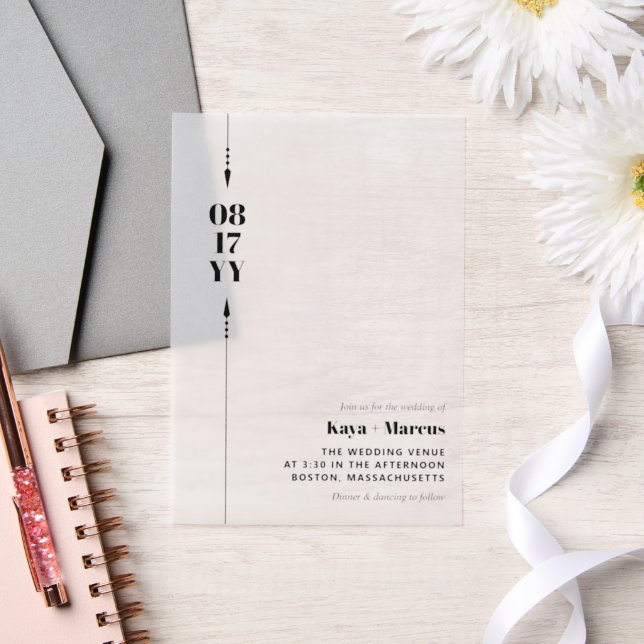 Invitations En Vélin Flèches noires et Mariage photo Date (Mariage)