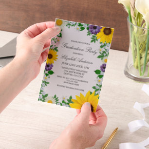 Invitations En Vélin Fleur de soleil rustique Daisy Graduation florale