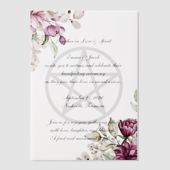 Invitations En Vélin Fleur romantique Pentacle de pivoine florale (Recto)