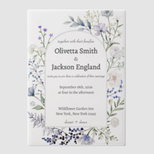 Invitations En Vélin Fleur rouge rustique bleu foncé