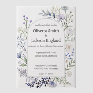 Invitations En Vélin Fleur rouge rustique bleu foncé