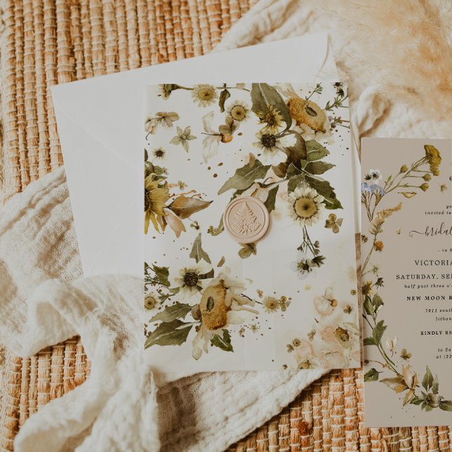 Invitations En Vélin Fleur sauvage d'automne Boho | Fleurs botaniques (Créateur téléchargé)