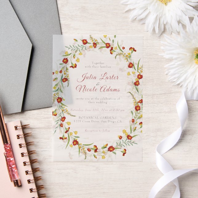 Invitations En Vélin Fleur sauvage Jaune Marigold Mariage de feuillage (Mariage)