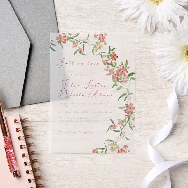 Invitations En Vélin Fleur sauvage rose Rose Spring Garland Mariage (Mariage)