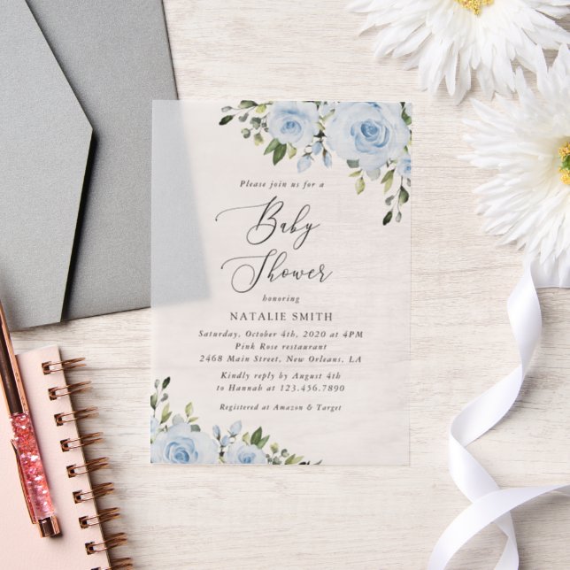 Invitations En Vélin Fleurs bleues poussiéreuses, Verdure, Boho, Baby s (Mariage)