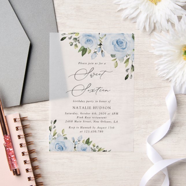 Invitations En Vélin Fleurs bleues poussiéreuses, Verdure, Boho, Sweet  (Mariage)