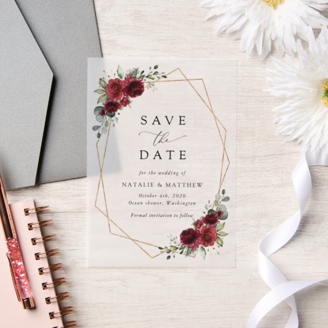 Invitations En Vélin Fleurs Bourgognes, Fleurs rouges, Mariage Floral (Mariage)