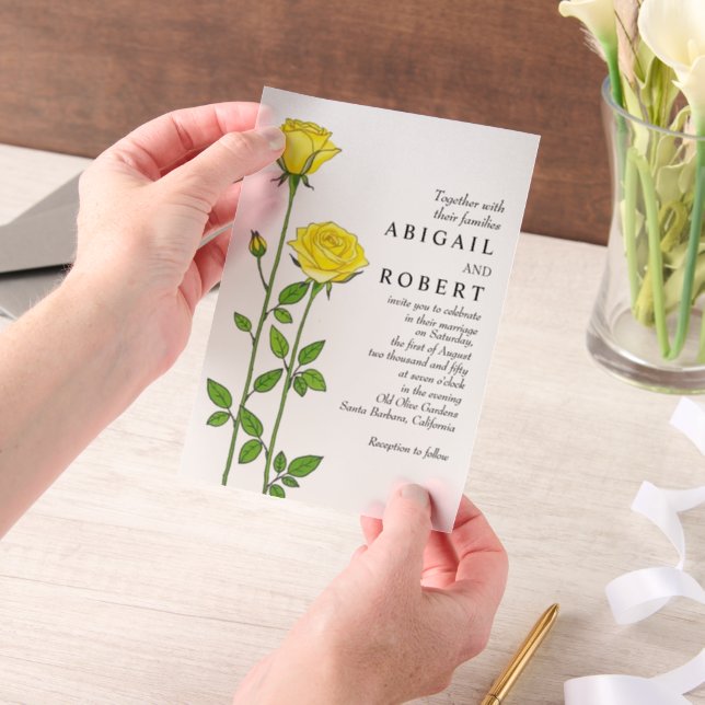 Invitations En Vélin Fleurs de rose jaune mariage fleuri romantique (Ordinateur de poche)