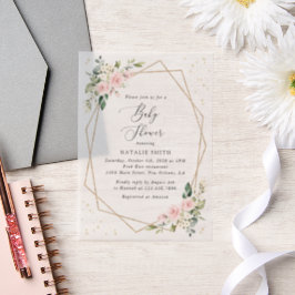Invitations En Vélin Fleurs roses, Fleurs blanches, Verdure, Baby showe