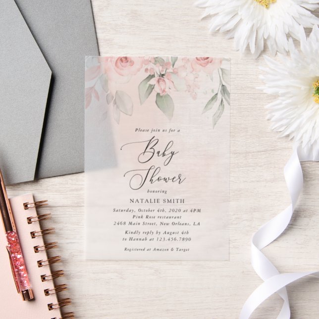 Invitations En Vélin Fleurs Rouges, Fleurs Roses, Boho, Baby shower (Mariage)