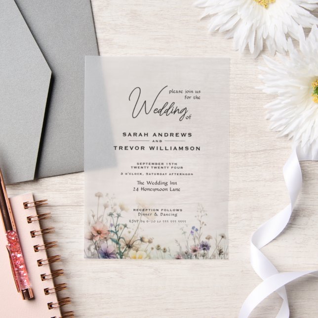 Invitations En Vélin Fleurs sauvages d'aquarelle rustique Boho (Mariage)