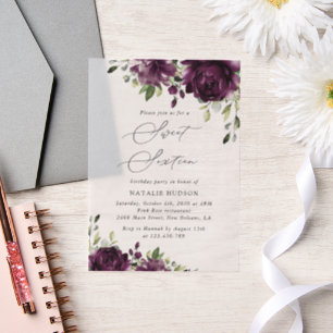 Invitations En Vélin Fleurs violettes, Fleurs de prune, Boho, Sweet 16