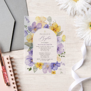 Invitations En Vélin Fleurs Violettes, Fleurs Jaunes, Bohème, Baptême