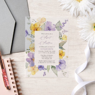 Invitations En Vélin Fleurs violettes, Fleurs Jaunes, Boho, Sweet 16