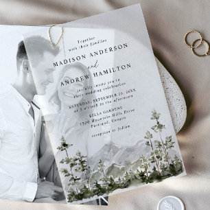 Invitations En Vélin Forêt de montagne rustique aux conifères pour mari