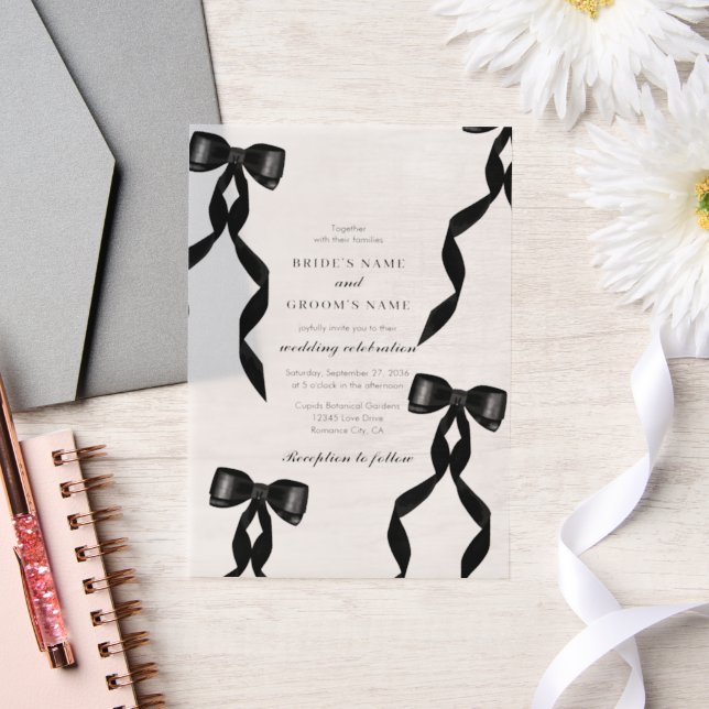 Invitations En Vélin Forme de Mariage Forma Forma Black Bow (Mariage)