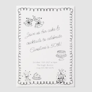 Invitations En Vélin Gâteau à croquis fantaisiste Cocktails Anniversair