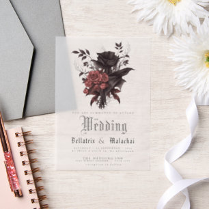Invitations En Vélin Goth Rosewood Floral Rose noir