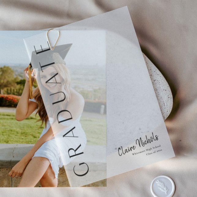 Invitations En Vélin Graduation photo verticale moderne (Modern typography vellum graduation announcements.)