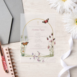 Invitations En Vélin Grec Orthodoxe baptême Fleur sauvage fille