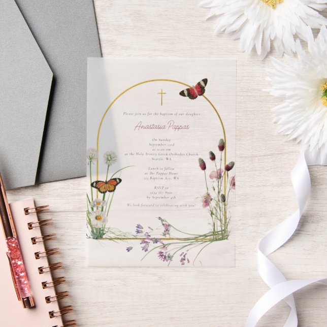 Invitations En Vélin Grec Orthodoxe baptême Fleur sauvage fille (Mariage)