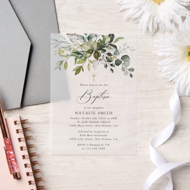Invitations En Vélin Greenery, Eucalyptus Leaves, Boho, Baptism (Mariage)