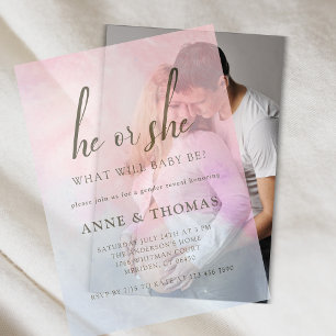 Invitations En Vélin Il Ou Elle Pink Blue Pastel Fête de Révélation de 