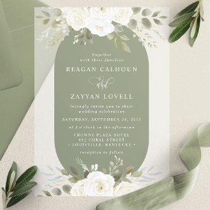 Invitations En Vélin Ivory et Sage Élégant Mariage Floral