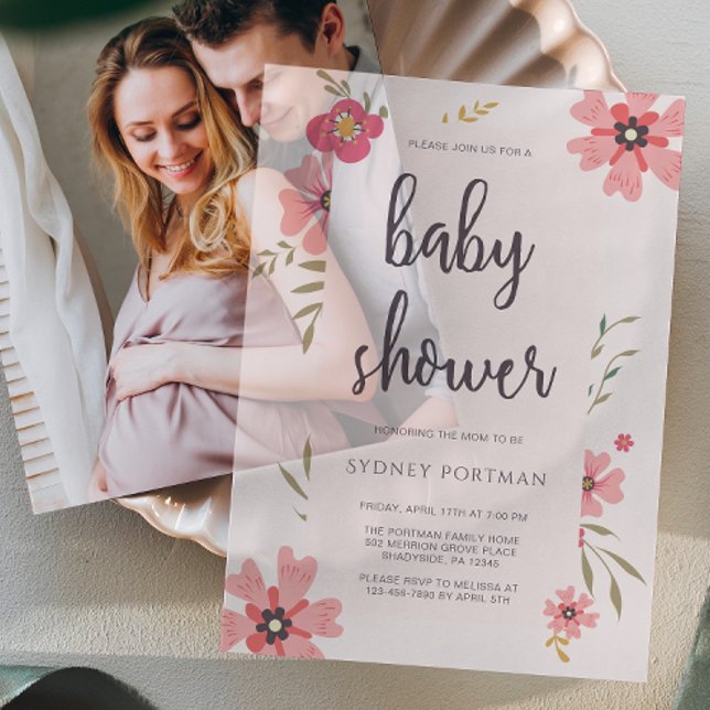 Invitations En Vélin Joli Baby shower Floral rose (Créateur téléchargé)