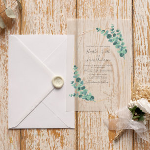Invitations En Vélin Joli Mariage géométrique de couronne Eucalyptus