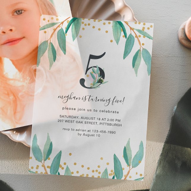 Invitations En Vélin Jolie fête botanique du 5ème anniversaire (Créateur téléchargé)
