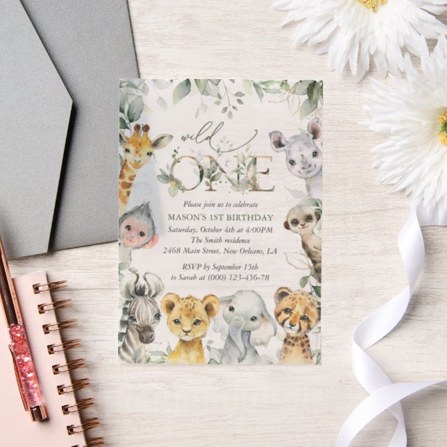 Invitations En Vélin Jungle Animals, Safari, Wild One, First Birthday (Mariage)