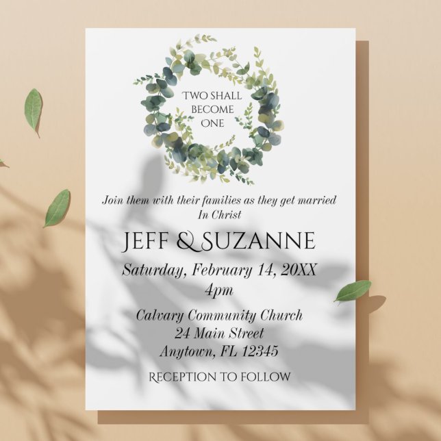 Invitations En Vélin La couronne florale Eucalyptus Deux deviennent un  (Eucalyptus Floral Wreath Two Become One Wedding Vellum Invitations
)