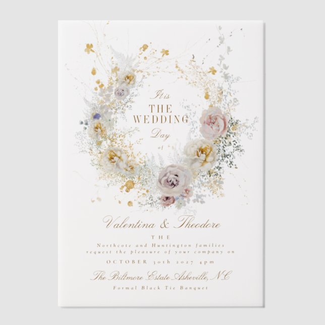 Invitations En Vélin laine botanique lunaire mariage romantique boho (Recto)