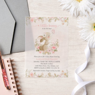 Invitations En Vélin Lapin Mignon, Papillon, Fleurs Roses, Baby Shower