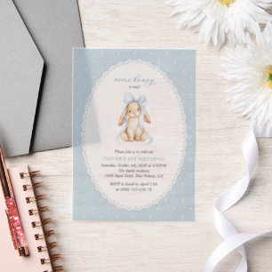 Invitations En Vélin Lapin, Nœud Bleu, Points Bleus, Premier Anniversai