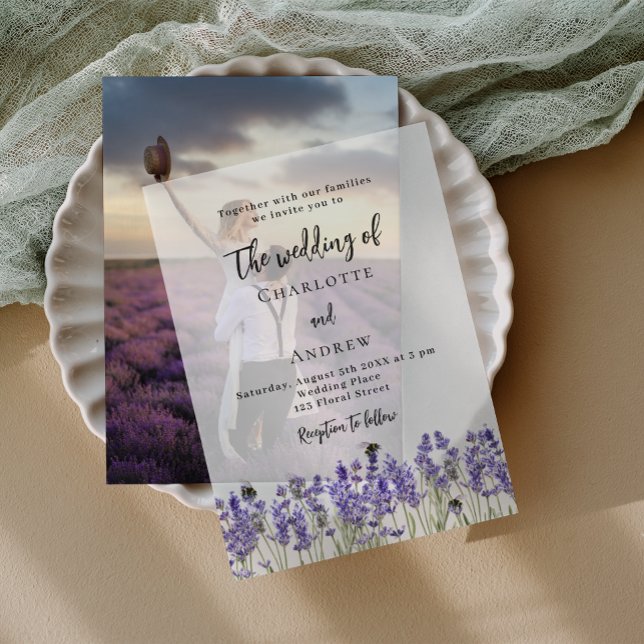 Invitations En Vélin Lavande violette florales abeilles mariage (Créateur téléchargé)