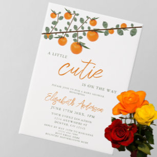 Invitations En Vélin Little Cutie Orange Baby shower neutre de genre